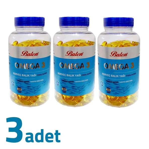 Balen Omega 3 Norveç Balık Yağı (Trigliserid) 1380MG x 100 Yumuşak Kapsül x 3 Kutu