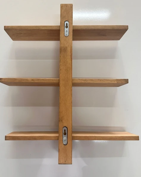 Ayarlanabilir 3 Raflı Duvara Monte Ahşap Raf (Alindi103) - 4