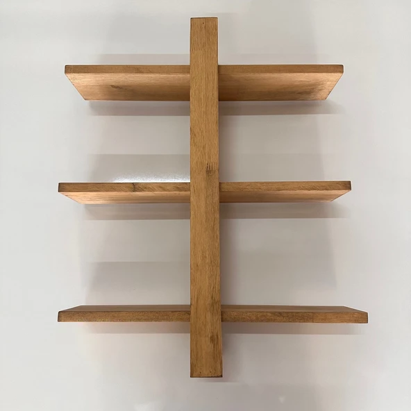 Ayarlanabilir 3 Raflı Duvara Monte Ahşap Raf (Alindi103)