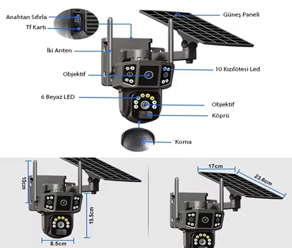 Ventus V380Pro X36 4G Solar Panel Dual Lens 6MP Gece Görüş Sesli Akıllı Kamera Türkçe Uygulama ve Uzaktan İzleme - 4