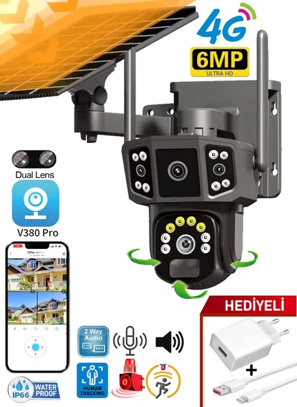 Ventus V380Pro X36 4G Solar Panel Dual Lens 6MP Gece Görüş Sesli Akıllı Kamera Türkçe Uygulama ve Uzaktan İzleme