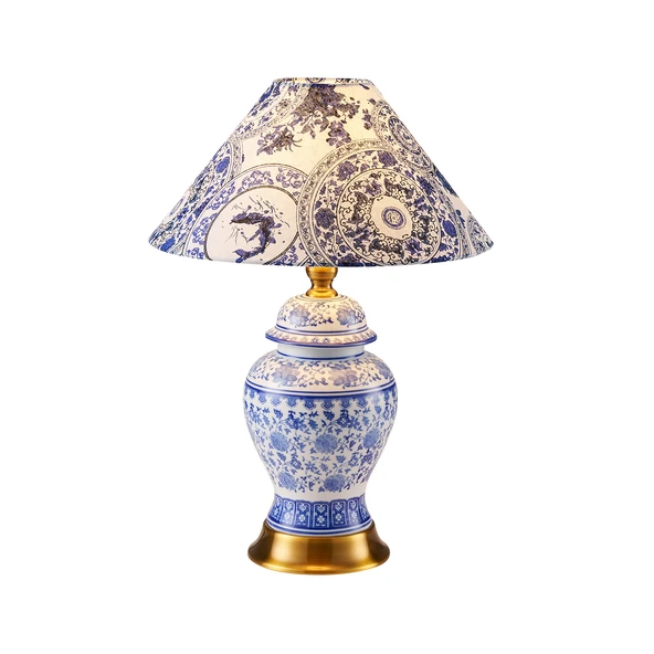 Apliqa Sanwi Blue Blanc Desenli Seramik Oturma Odası Salon Abajur - 3