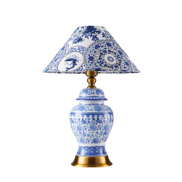 Apliqa Sanwi Blue Blanc Desenli Seramik Oturma Odası Salon Abajur - 2