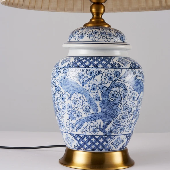 Apliqa Elea Blue Blanc Desenli Seramik Oturma Odası Salon Abajur - 3