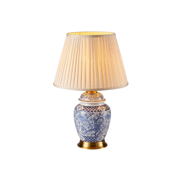 Apliqa Elea Blue Blanc Desenli Seramik Oturma Odası Salon Abajur - 2