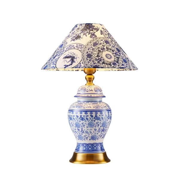 Apliqa Sanwi Blue Blanc Desenli Seramik Oturma Odası Salon Abajur - 4