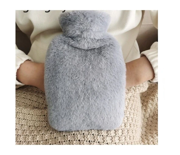 SICAK SU TORBASI YAN CEPLİ GRİ  PELUŞ TERMOFOR 27x17x2cm  750ml - Resim 3