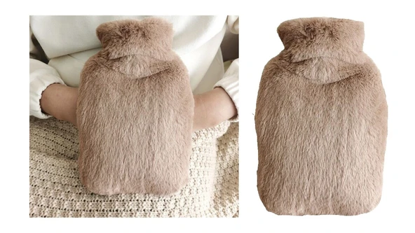 SICAK SU TORBASI YAN CEPLİ BEJ  PELUŞ TERMOFOR 27x17x2cm  750ml - Resim 2