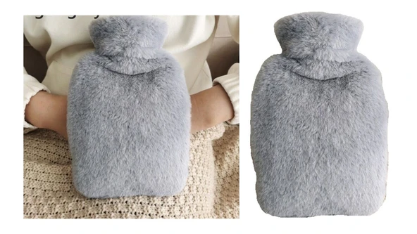 SICAK SU TORBASI YAN CEPLİ GRİ  PELUŞ TERMOFOR 27x17x2cm  750ml - Resim 2