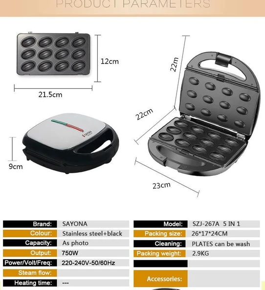 HZL 6 sı 1 arada Tost Makinası, Donut, Waffle, Ceviz Kurabiye, Sandviç Aparatlı Makina - 6