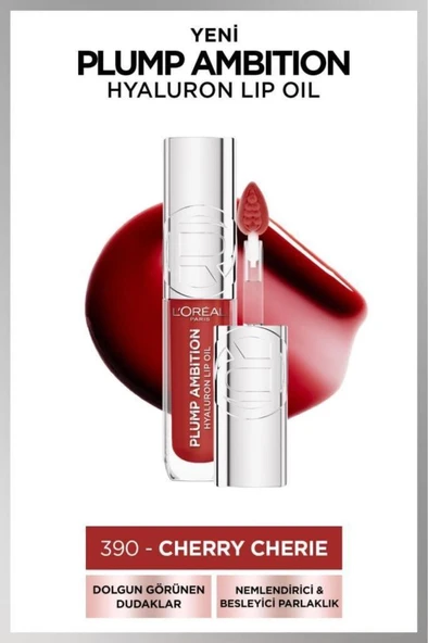 Loreal Paris Plump Ambition Hyaluron Lip Oil Besleyici ve Nemlendirici Dudak Parlatıcısı - 390 Cherry Cherie