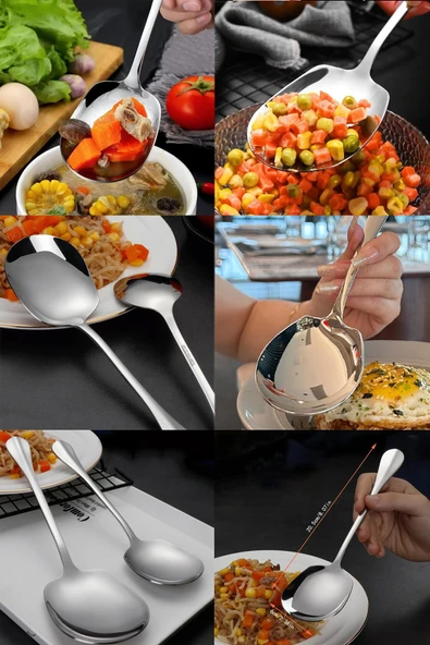 Nishev.com Evini Sev 2'li Lüks Servis Kaşığı Seti Büyük Boy Paslanmaz Çelik Kaşık Salata Pasta Yemek Servis Mutfak Kaşığı - 2