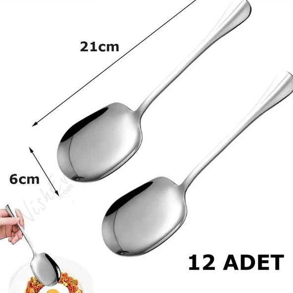 Nishev 12'li Lüks Servis Kaşığı Seti Büyük Boy Paslanmaz Çelik Kaşık Salata Pasta Yemek Servis Mutfak Kaşığı - 5