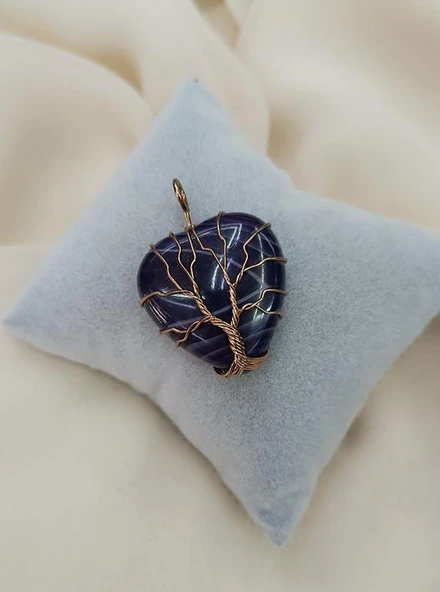 Hayat Ağacı Bakır Tel Sarma Kalp Kolye Ucu Kadın Kız Takı Gerdanlık Düğün Nişan - 3