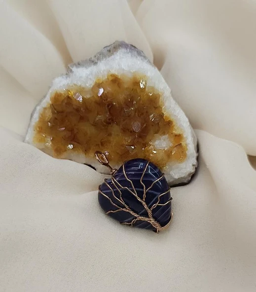 Hayat Ağacı Bakır Tel Sarma Kalp Kolye Ucu Kadın Kız Takı Gerdanlık Düğün Nişan - 2