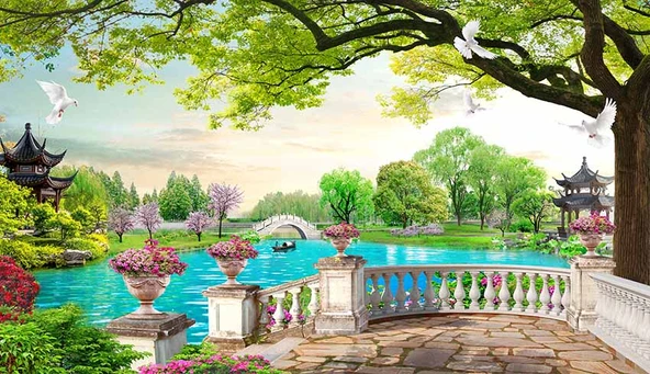 Göl Kuş Balkon Manzaralı Duvar Kağıdı - Resim 7