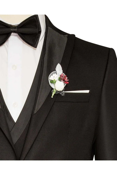 Yelekli Siyah Slim Fit Damatlık Takım Elbise - 4