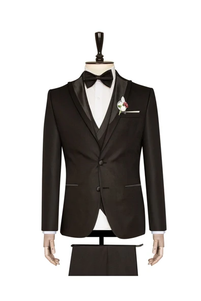 Yelekli Siyah Slim Fit Damatlık Takım Elbise - 2