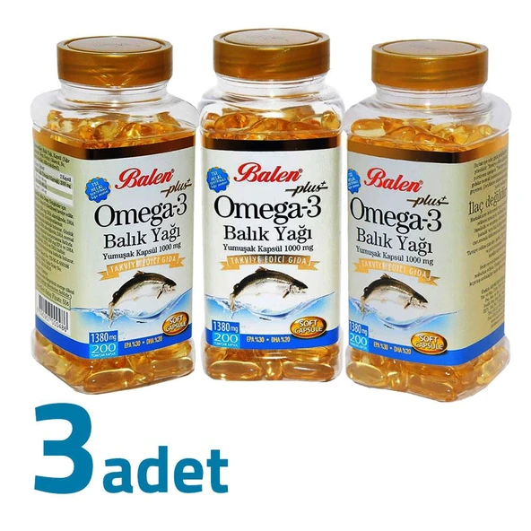 Balen Plus+ Omega-3 Balık Yağı Yumuşak Kapsül 200 Kapsül x 1380mg x 3 Kutu