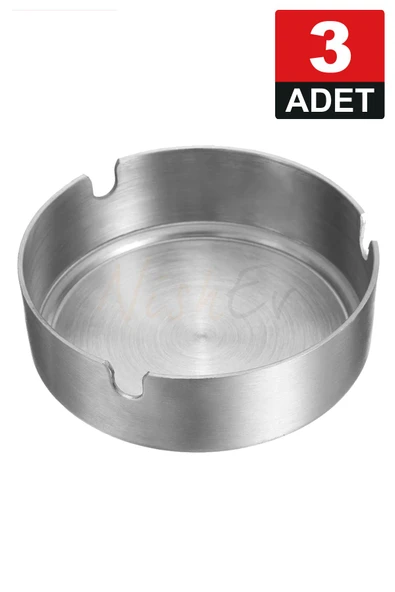 Nishev.com Evini Sev 3 Adet Elit Büyük Boy Paslanmaz Çelik Kül Tablası Krom Küllük 10cm