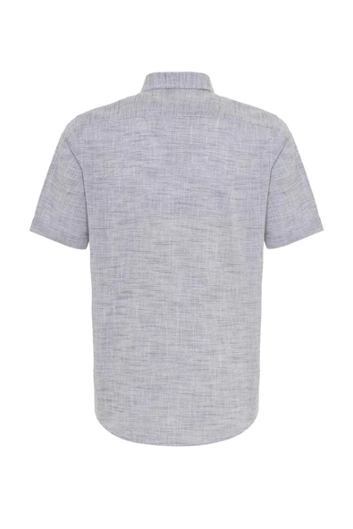 Bol Kesim Kısa Kollu Buz Mavisi Erkek Gömlek - 8