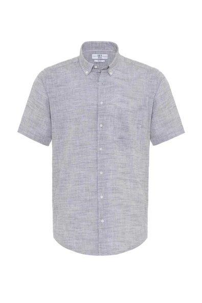 Bol Kesim Kısa Kollu Buz Mavisi Erkek Gömlek - 5