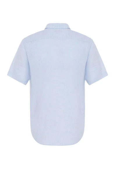 Bol Kesim Kısa Kollu Buz Mavisi Erkek Gömlek - 2