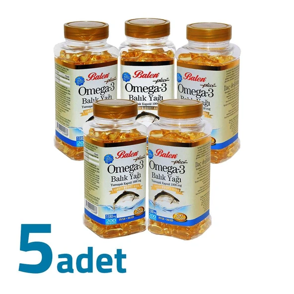 Balen Plus+ Omega-3 Balık Yağı Yumuşak Kapsül 200 Kapsül x 1380mg x 5 Kutu