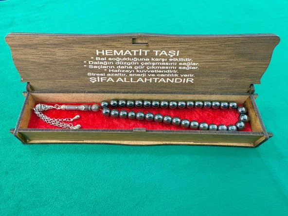 HEMATİT TAŞI TESBİH ÖZEL KUTUSUNDA HEDİYELİK DOĞALTAŞ T-804 - 3