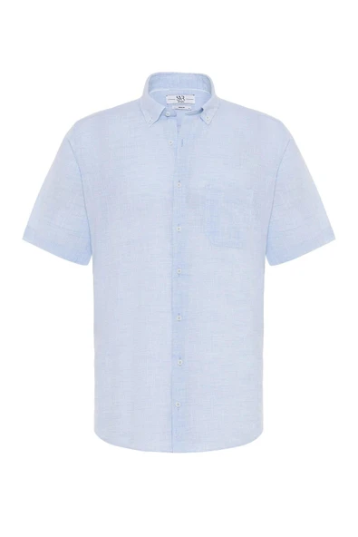 Bol Kesim Kısa Kollu Buz Mavisi Erkek Gömlek