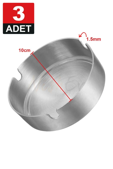 Nishev.com Evini Sev 3 Adet Elit Büyük Boy Paslanmaz Çelik Kül Tablası Krom Küllük 10cm - 4