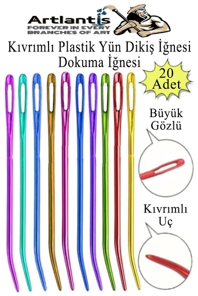 Kıvrımlı Plastik Yün İğnesi 12 cm 20 Adet 1 Paket Plastik Dikiş Dokuma İğnesi Kavisli İplik İğne Goblen