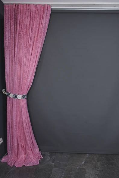 KDK 2580 DESEN PEMBE RENK TEK KANAT Hazır dikilmiş Pileli Fon Perde 300*260 cm - Resim 5
