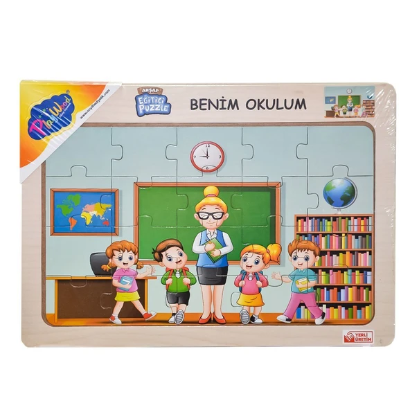 ONY-101-102-103 Ahşap Eğitici Puzzle Benim Okulum -Onyıl