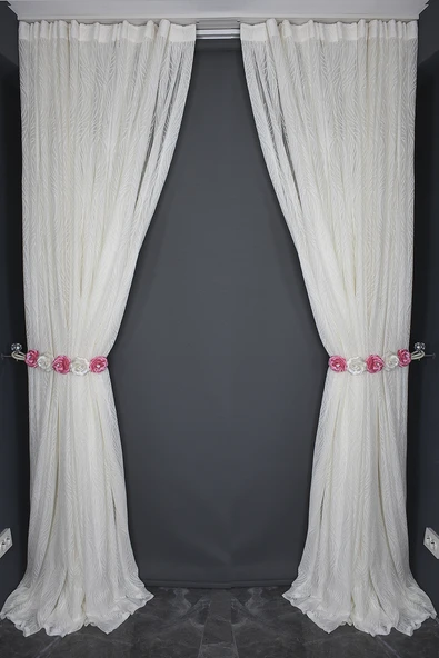 KDK 2580 DESEN KREM RENK TEK KANAT Hazır dikilmiş Pileli Fon Perde 300*260 cm - Resim 8