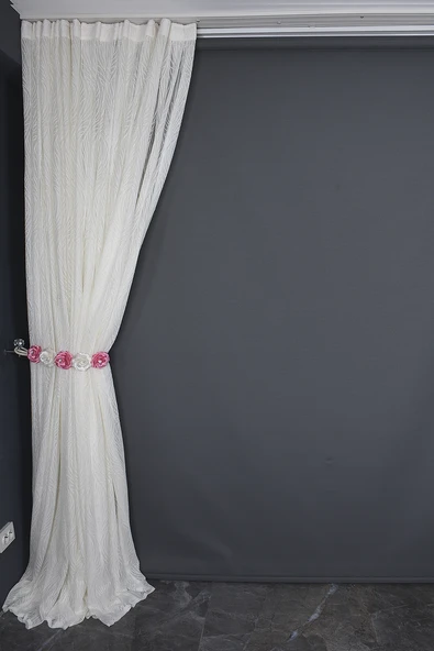 KDK 2580 DESEN KREM RENK TEK KANAT Hazır dikilmiş Pileli Fon Perde 300*260 cm - Resim 6