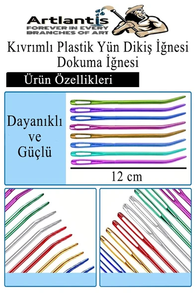 Düz ve Kıvrımlı Plastik Yün İğnesi 20 Adet 1 Paket Plastik Dikiş Dokuma İğnesi Kavisli İplik İğne Goblen - 2