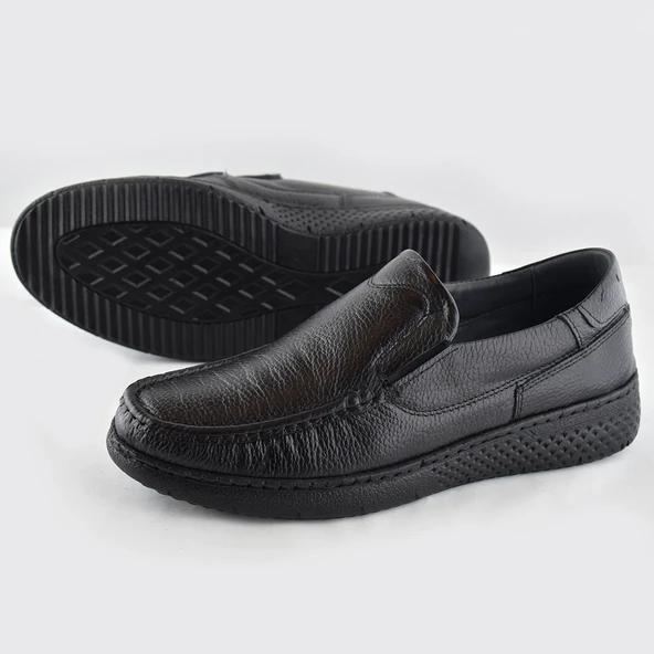 9575 Ortopedik Taban Siyah Hakiki Deri Erkek Ayakkabı Yazlık Mevsimlik - 3