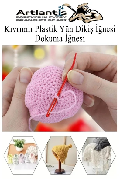 Düz ve Kıvrımlı Plastik Yün İğnesi ve Çengelli İğne 30 Adet 1 Paket Plastik Dikiş Dokuma İğne Kavisli İplik İğne Goblen - 8