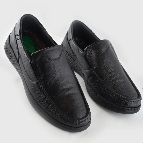 9575 Ortopedik Taban Siyah Hakiki Deri Erkek Ayakkabı Yazlık Mevsimlik - 2