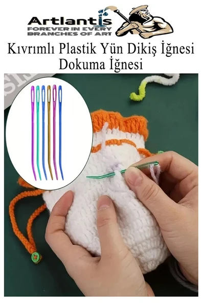 Kıvrımlı Plastik Yün İğnesi 12 cm 50 Adet 1 Paket Plastik Dikiş Dokuma İğnesi Kavisli İplik İğne Goblen - 3