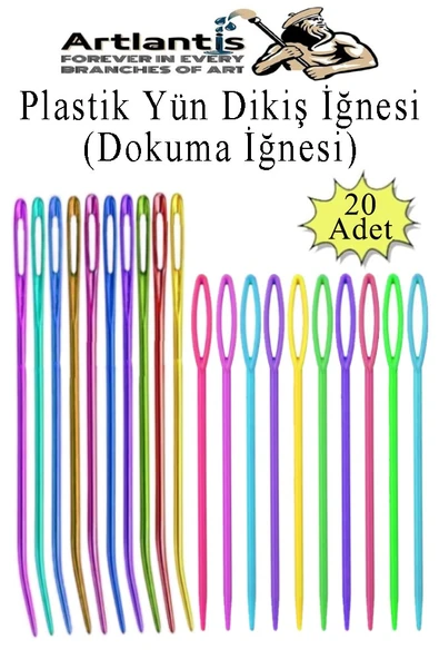 Düz ve Kıvrımlı Plastik Yün İğnesi 20 Adet 1 Paket Plastik Dikiş Dokuma İğnesi Kavisli İplik İğne Goblen