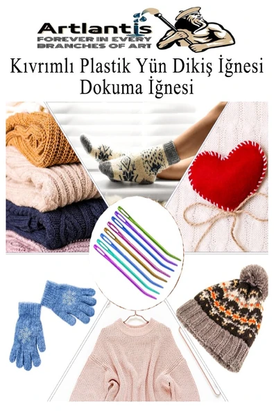 Düz ve Kıvrımlı Plastik Yün İğnesi 20 Adet 1 Paket Plastik Dikiş Dokuma İğnesi Kavisli İplik İğne Goblen - 7