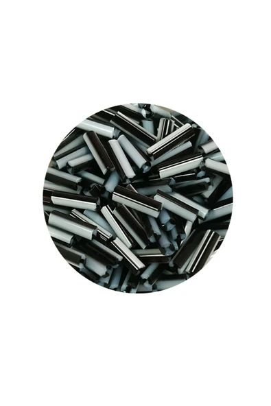 Uzun Boru Kesme Boncuk Çap 2mm Uzunluk 10 mm - 20 Gram - Siyah Beyaz - BNC251 - 2