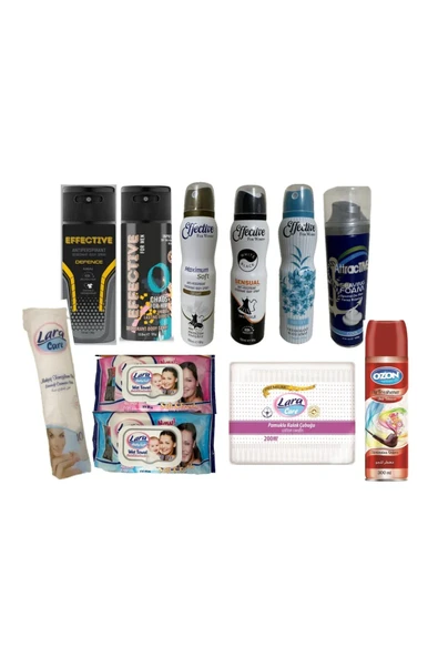 Lara Kozmetik Sepeti - Deodorant, Islak M., Traş Köpüğü, Kulak Ç., Makyaj Pedi, Temizleyici Sprey