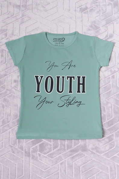 KIZ ÇOCUK TSHİRT YOUTH BASKILI BİSİKLET YAKA C39 - 12