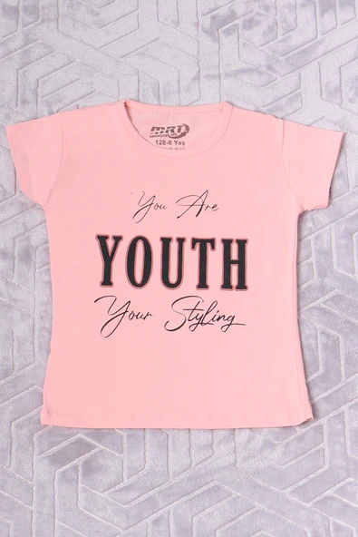 KIZ ÇOCUK TSHİRT YOUTH BASKILI BİSİKLET YAKA C39 - 9