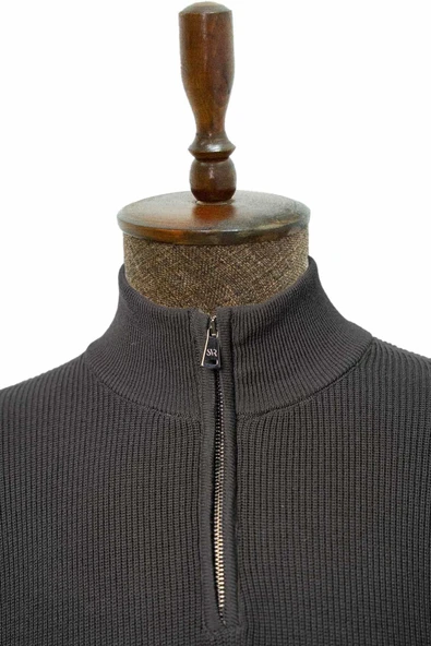 Süvari Dik Yaka Yarım Fermuarlı Beyaz Örgü Triko - 4