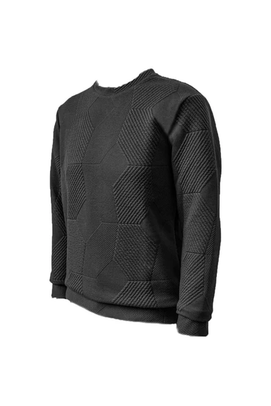 Süvari Bol Kesim O Yaka Kapitone Etnik Desenli Lacivert Sweatshirt - 6