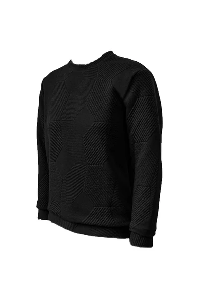 Süvari Bol Kesim O Yaka Kapitone Etnik Desenli Lacivert Sweatshirt - 10